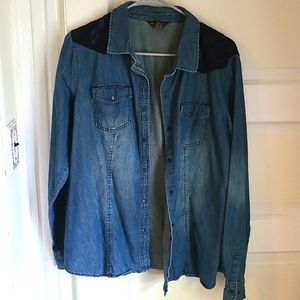 Denim and black lace long sleeve shirt - XL